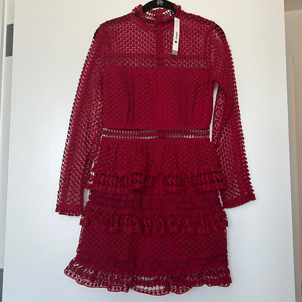 Aqua Self Portrait Style Crochet Ruffle Dress M